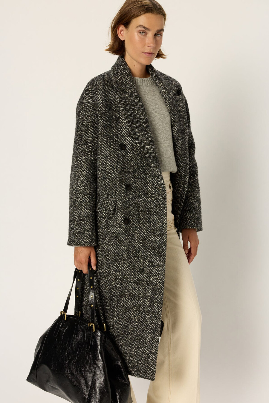 cappotto lungo a spina di pesce doppiopetto - moly