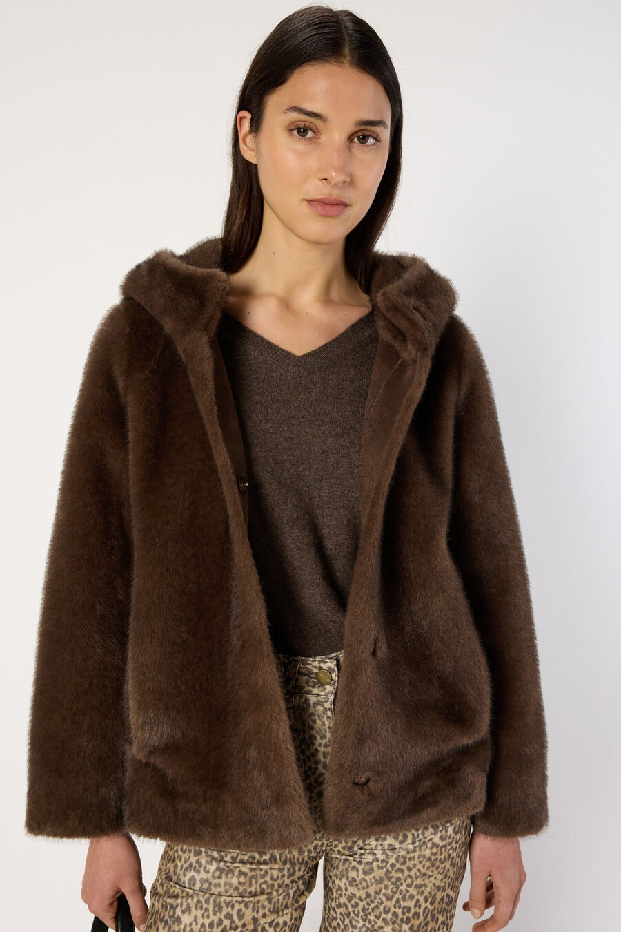 cappotto con cappuccio in pelliccia sintetica - morgane