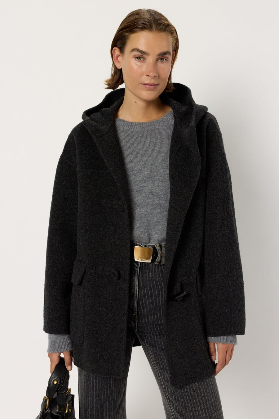 cappotto corto in lana con cappuccio - malina