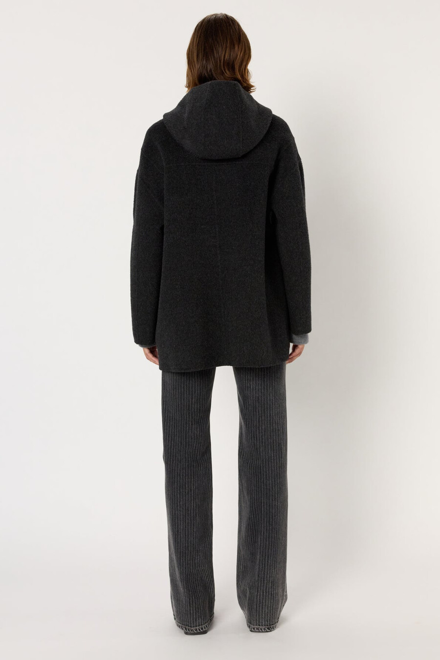 cappotto corto in lana con cappuccio - malina