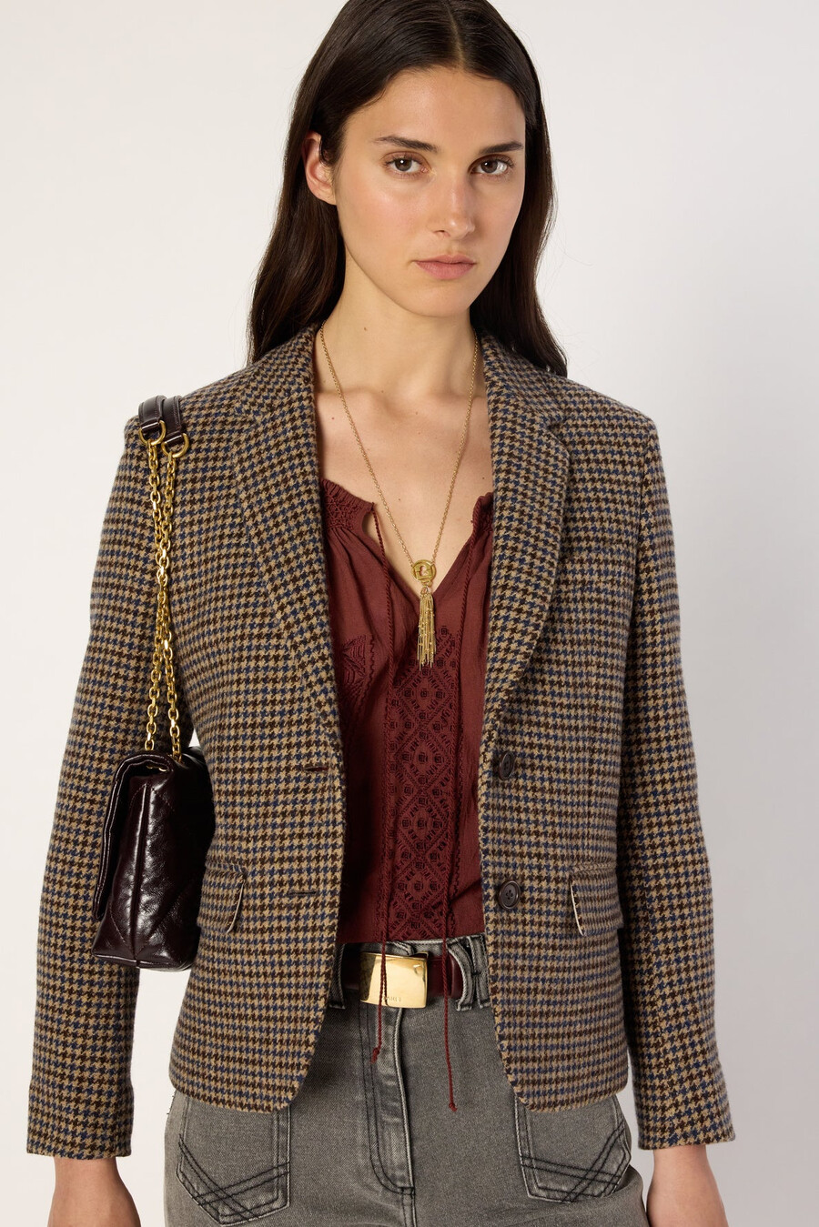blazer ampio in lana pied de poule - nathane
