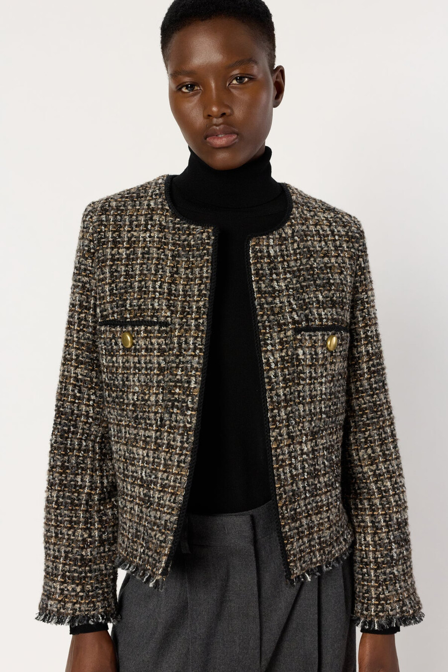 giacca in tweed senza colletto - nour