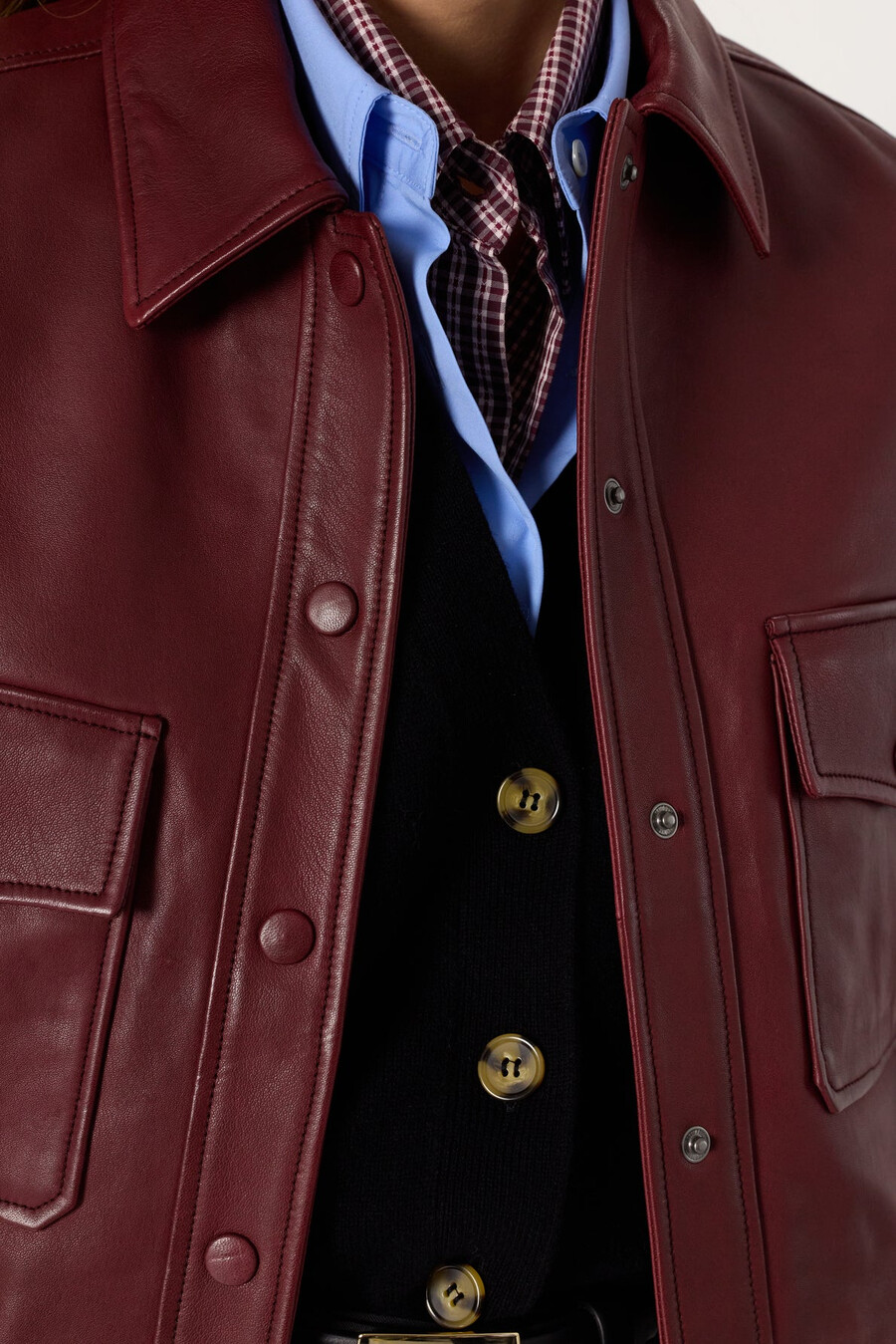 giacca corta in pelle bordeaux - noeve