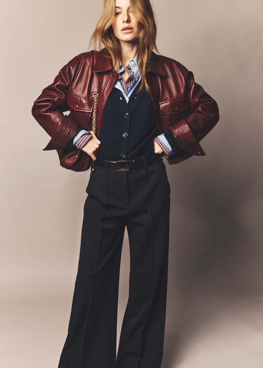 giacca corta in pelle bordeaux - noeve