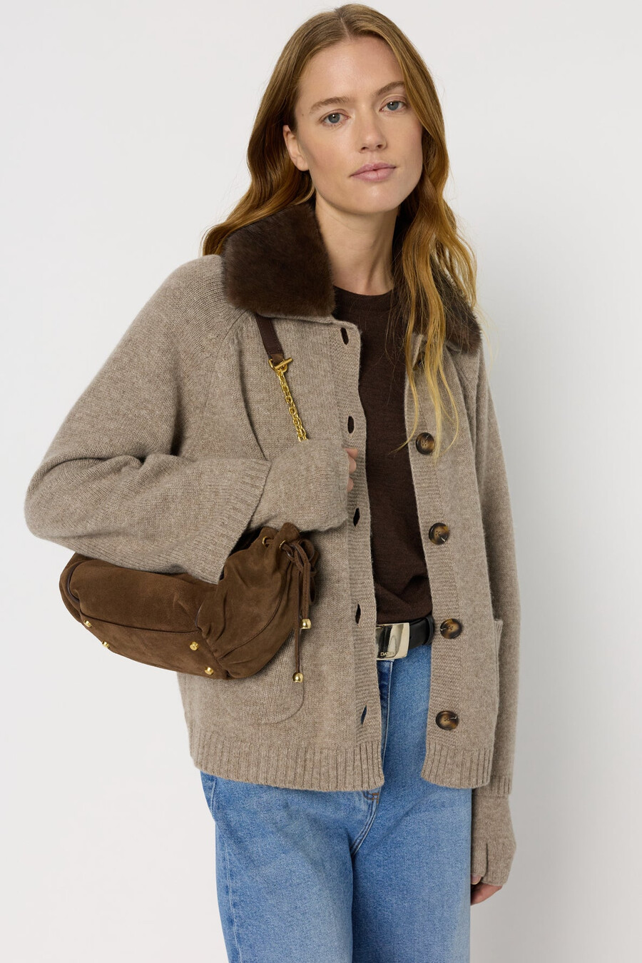 cardigan in cashmere con colletto e guanti senza dita - jadwige