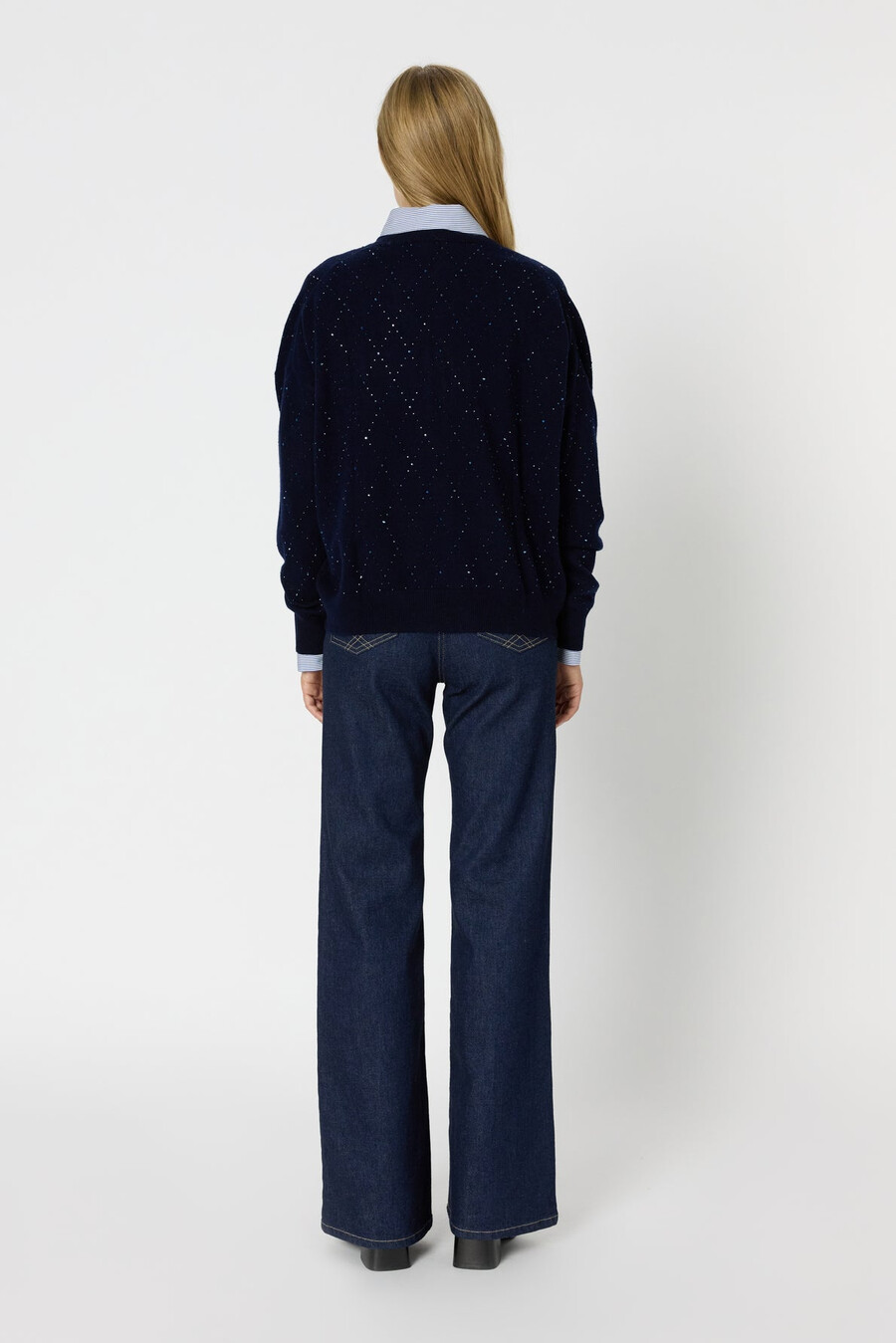 maglione in lana con scollo a v e strass - edwige