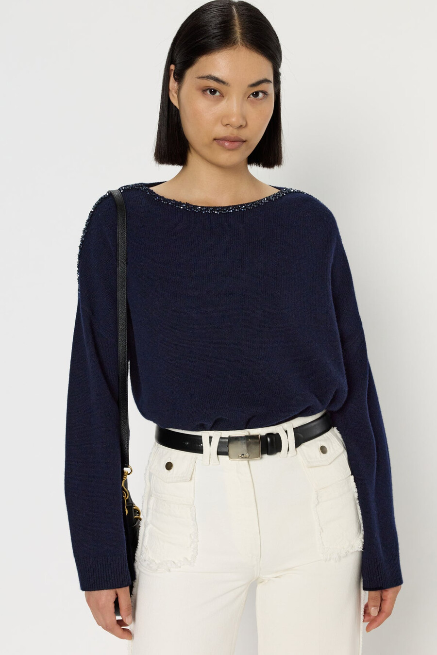 maglione largo in lana con strass - esme