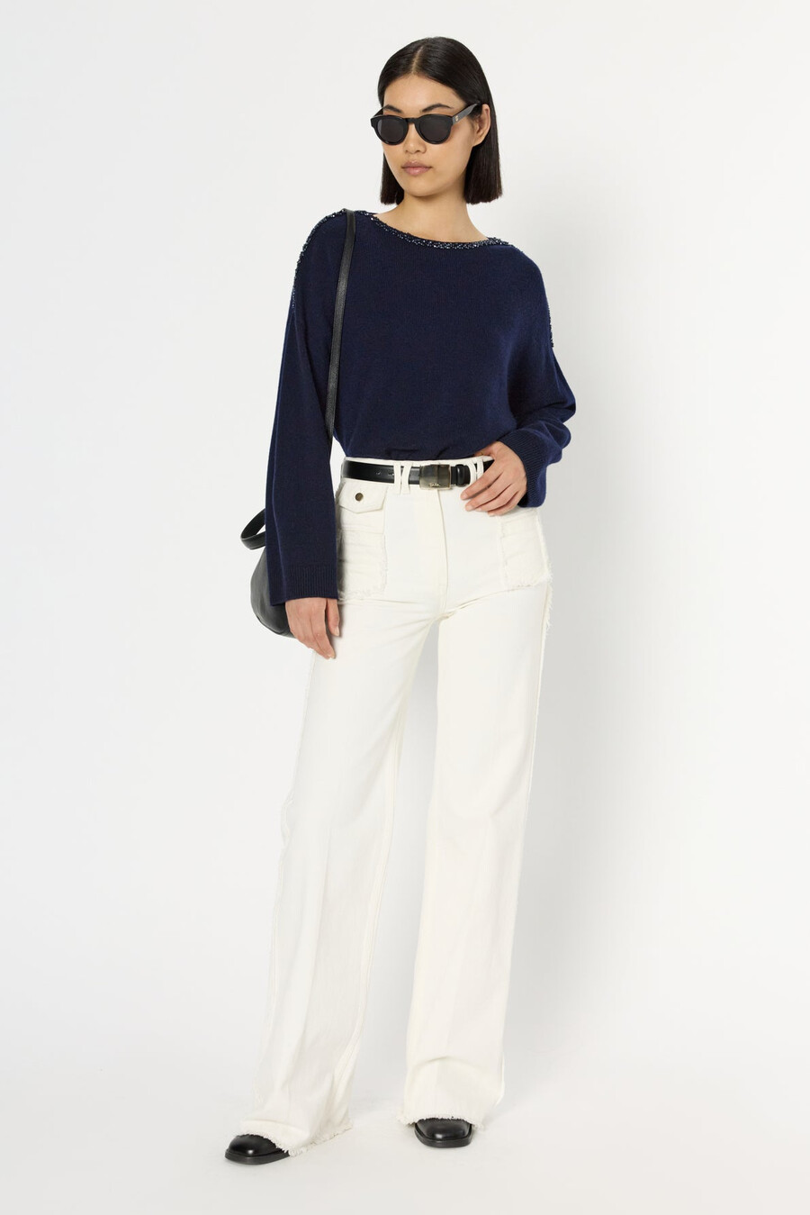 maglione largo in lana con strass - esme