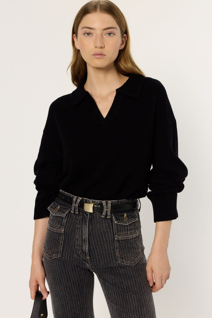 maglione in lana con collo polo - enora