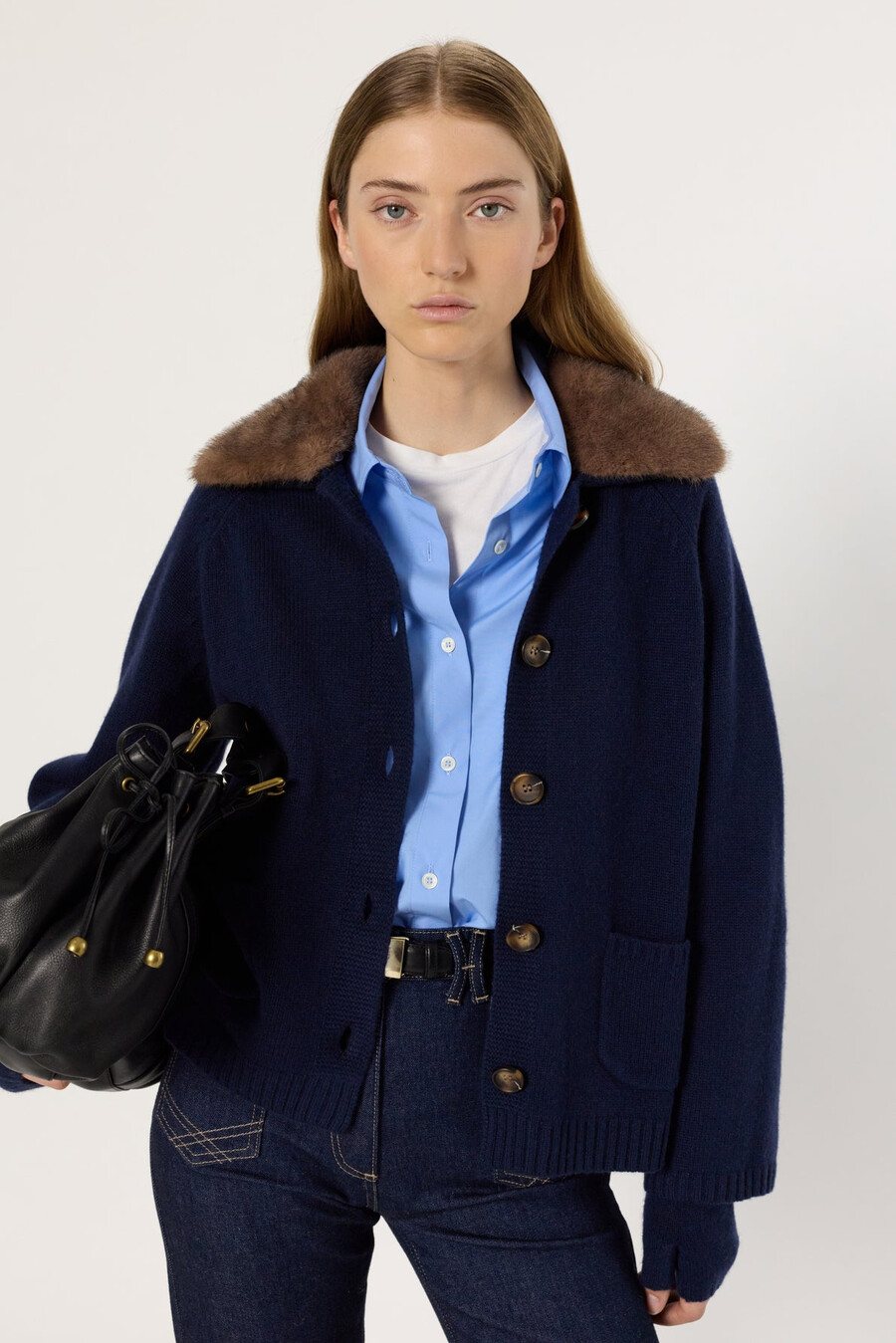 cardigan in cashmere con colletto - elena