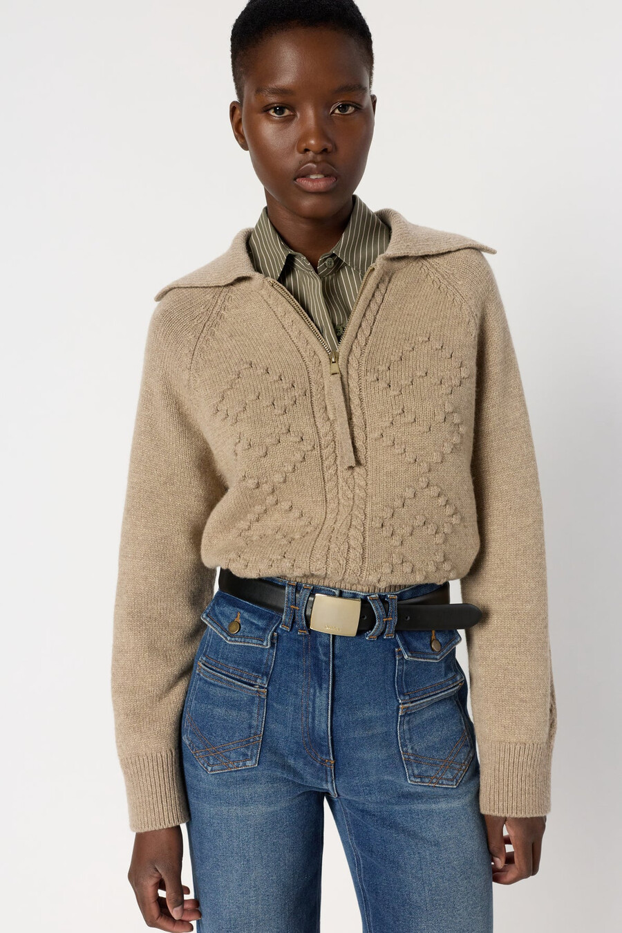 maglione in lurex con collo con cerniera - edena