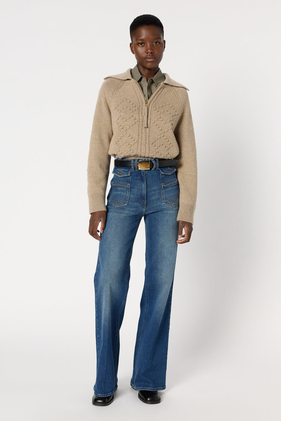 maglione in lurex con collo con cerniera - edena