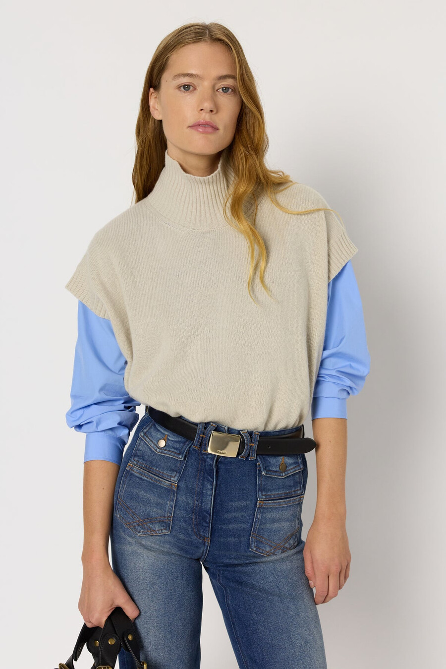 maglione senza maniche in lana e cashmere