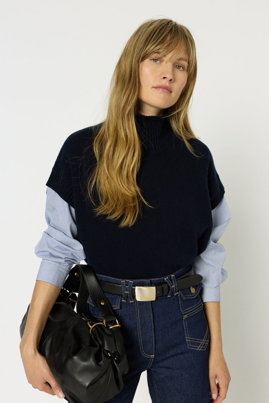 maglione senza maniche in lana e cashmere