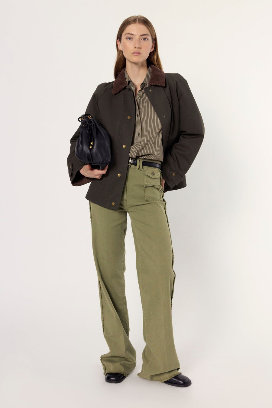 jeans svasati color cachi con frange - anna