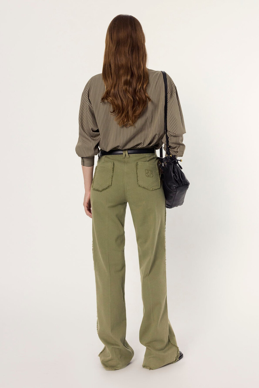 jeans svasati color cachi con frange - anna