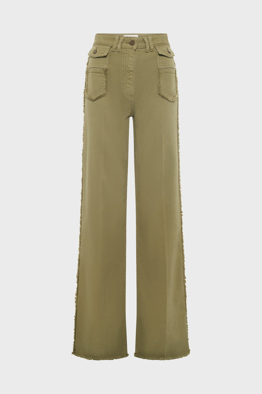jeans svasati color cachi con frange - anna