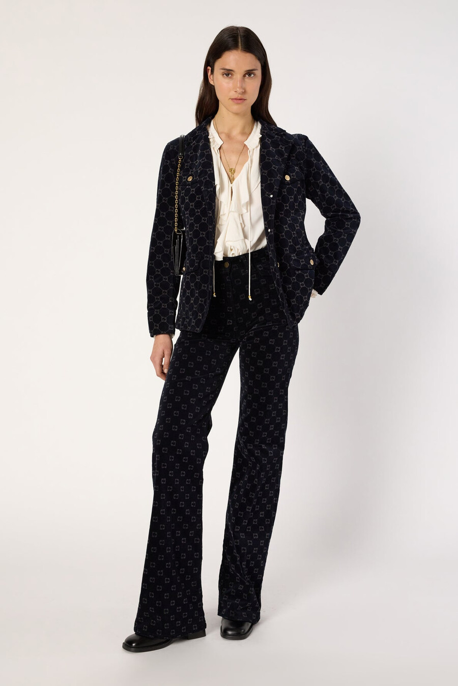 pantaloni svasati in velluto con monogramma - anna