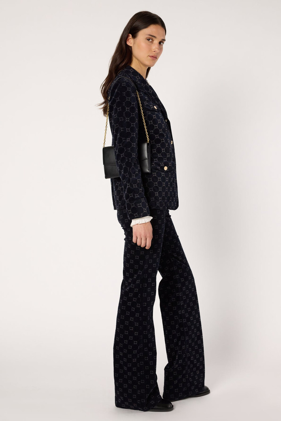 pantaloni svasati in velluto con monogramma - anna