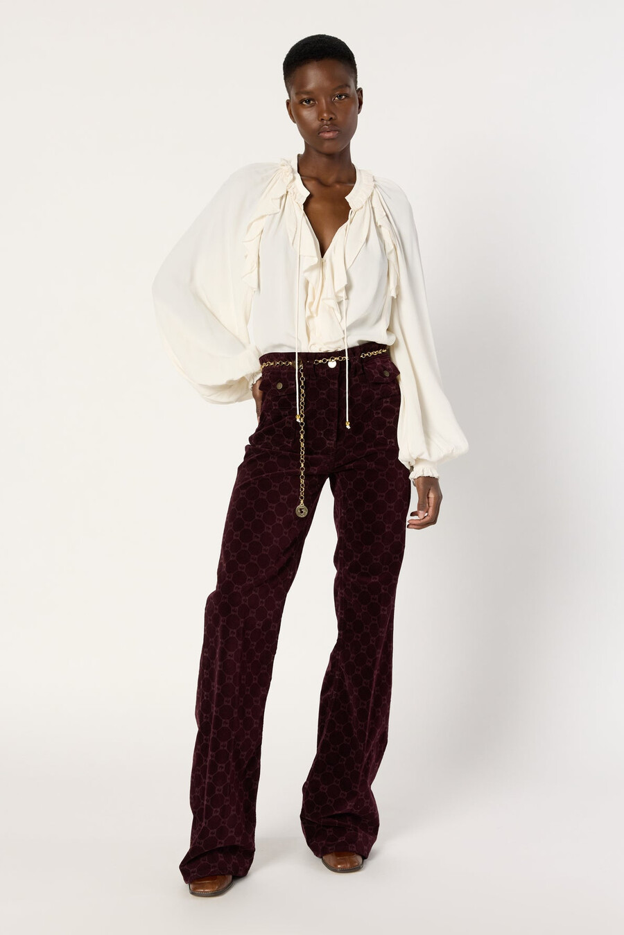 pantaloni svasati in velluto con monogramma - anna
