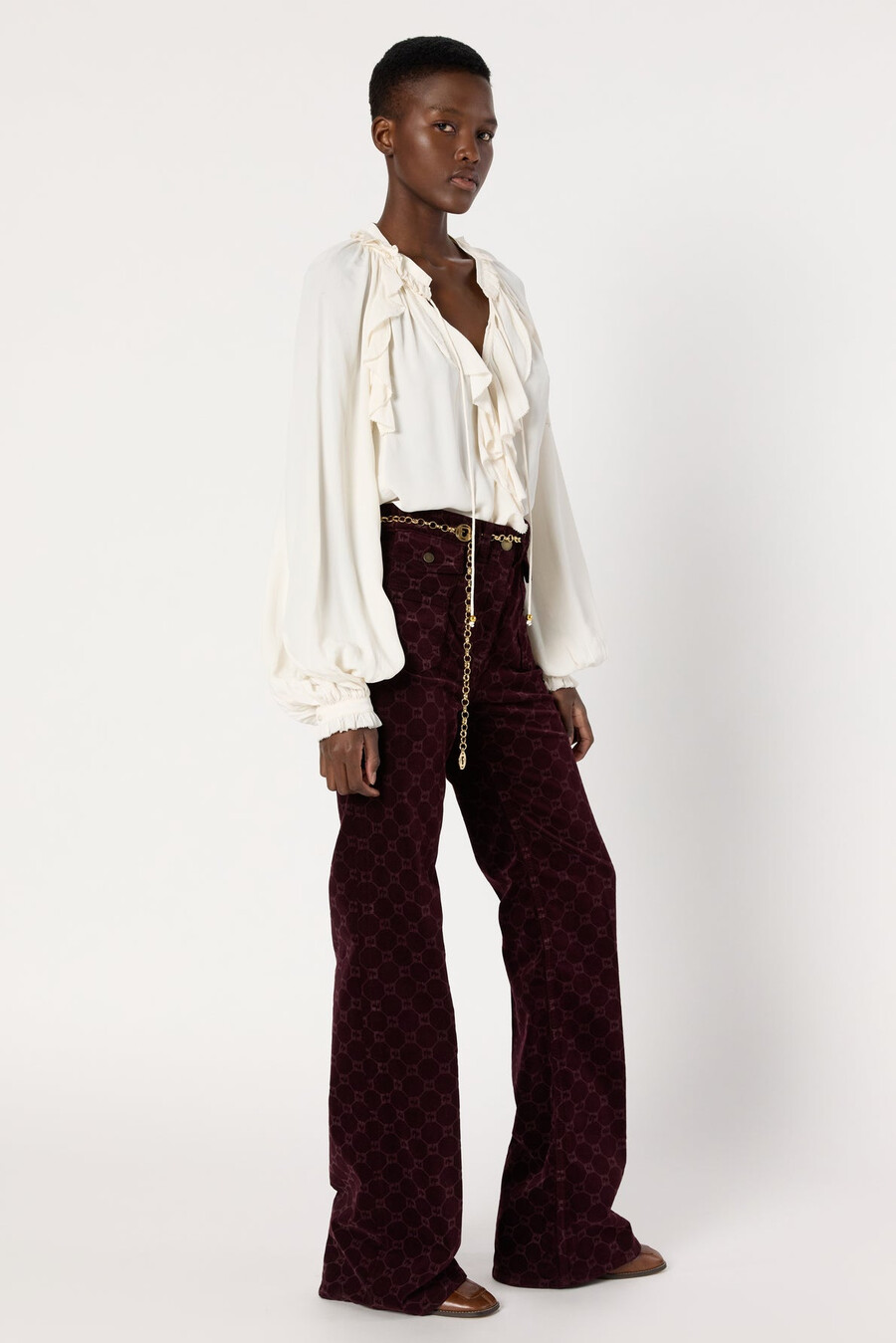 pantaloni svasati in velluto con monogramma - anna