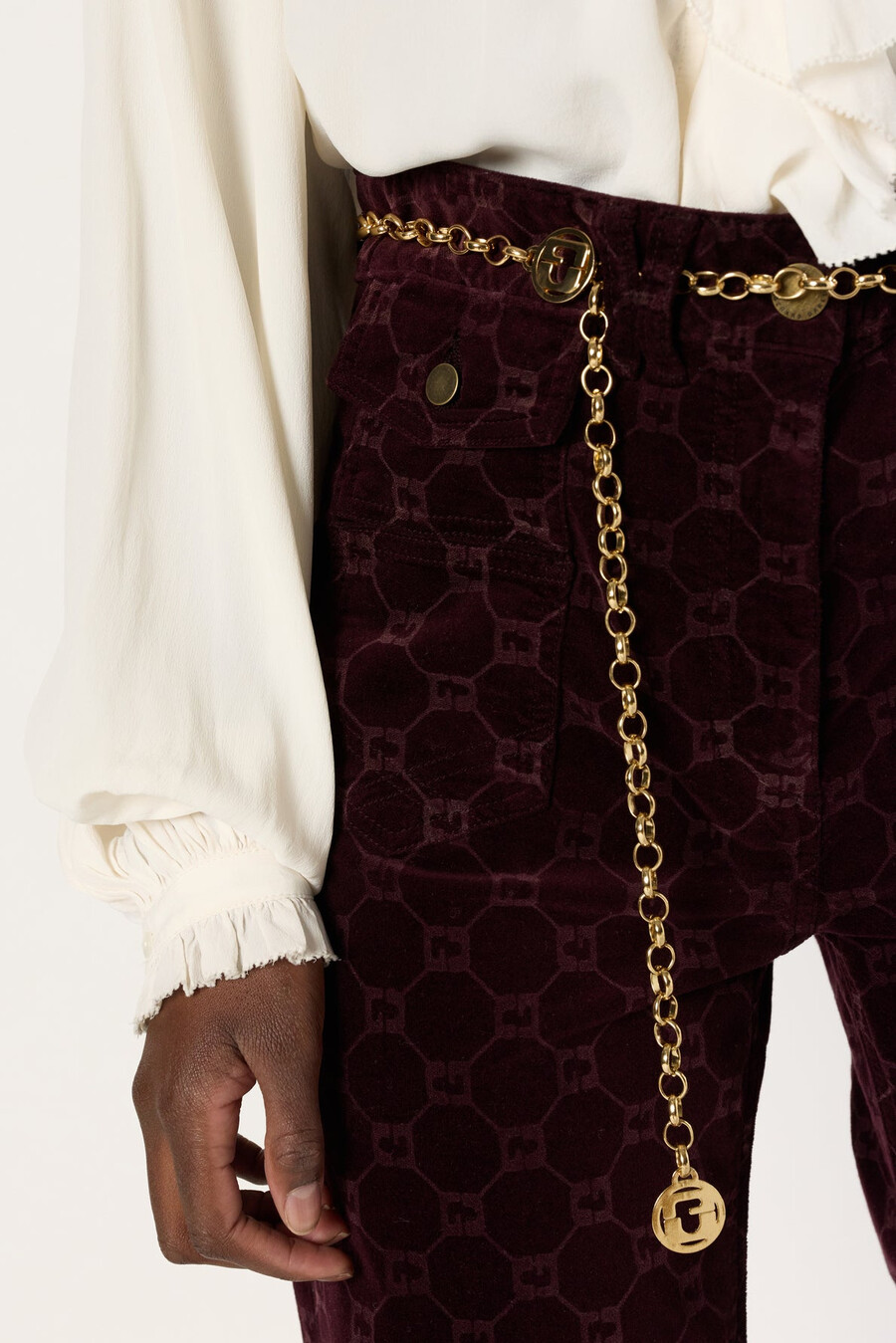 pantaloni svasati in velluto con monogramma - anna