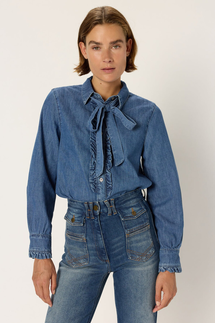 camicia in denim con jabot - alia