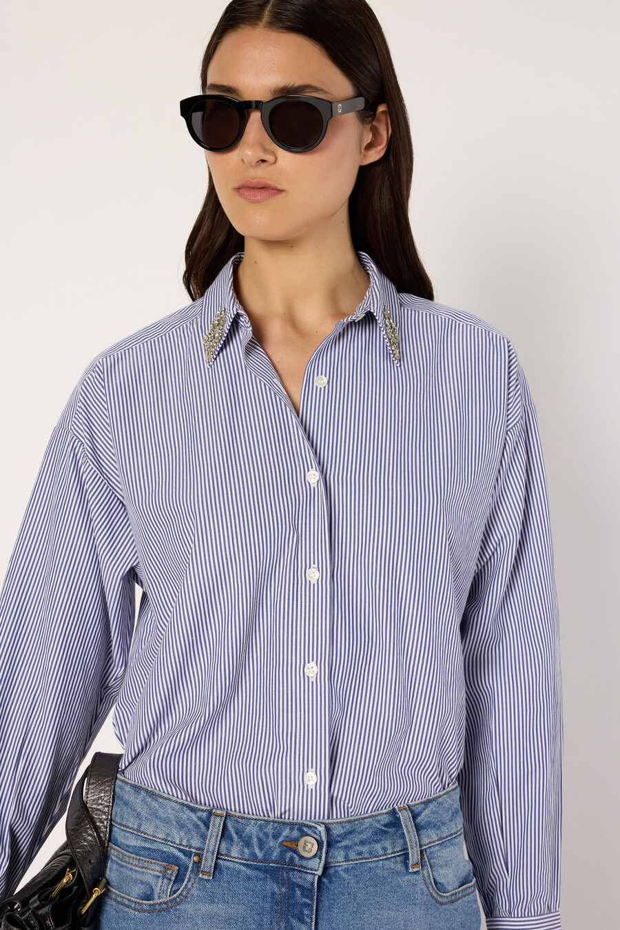 camicia a righe con colletto in strass - ana