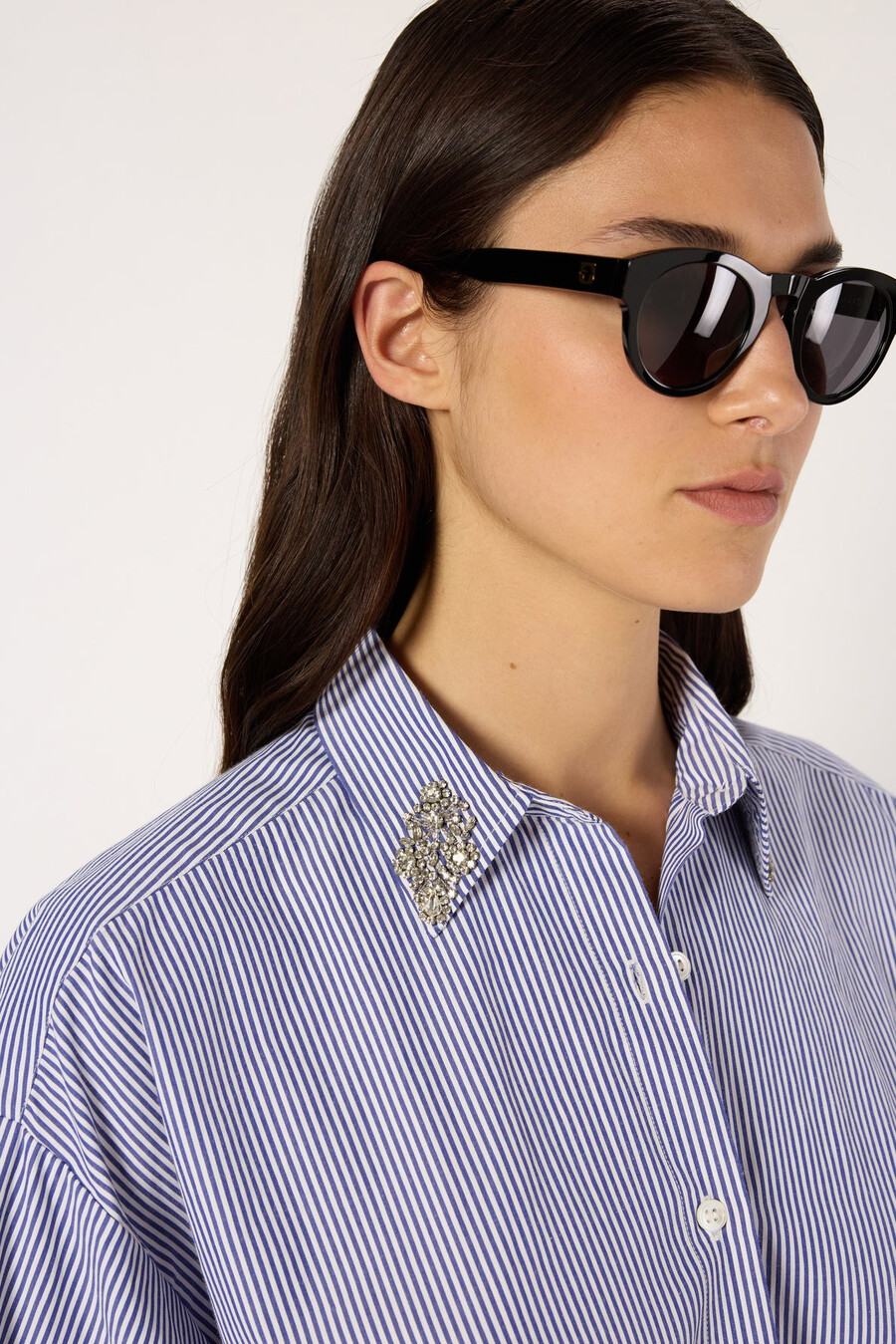 camicia a righe con colletto in strass - ana