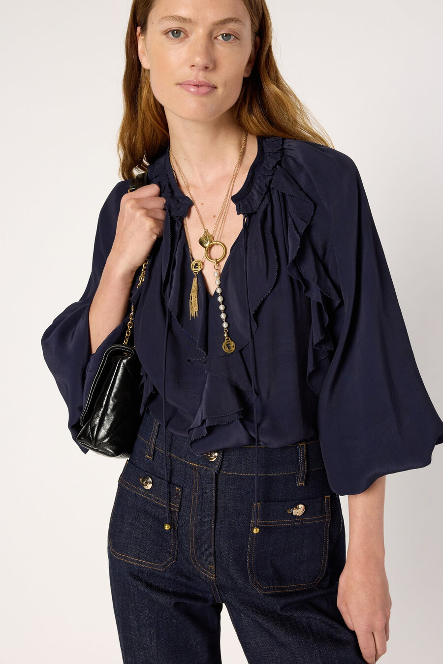 camicia in raso con volant - agnella