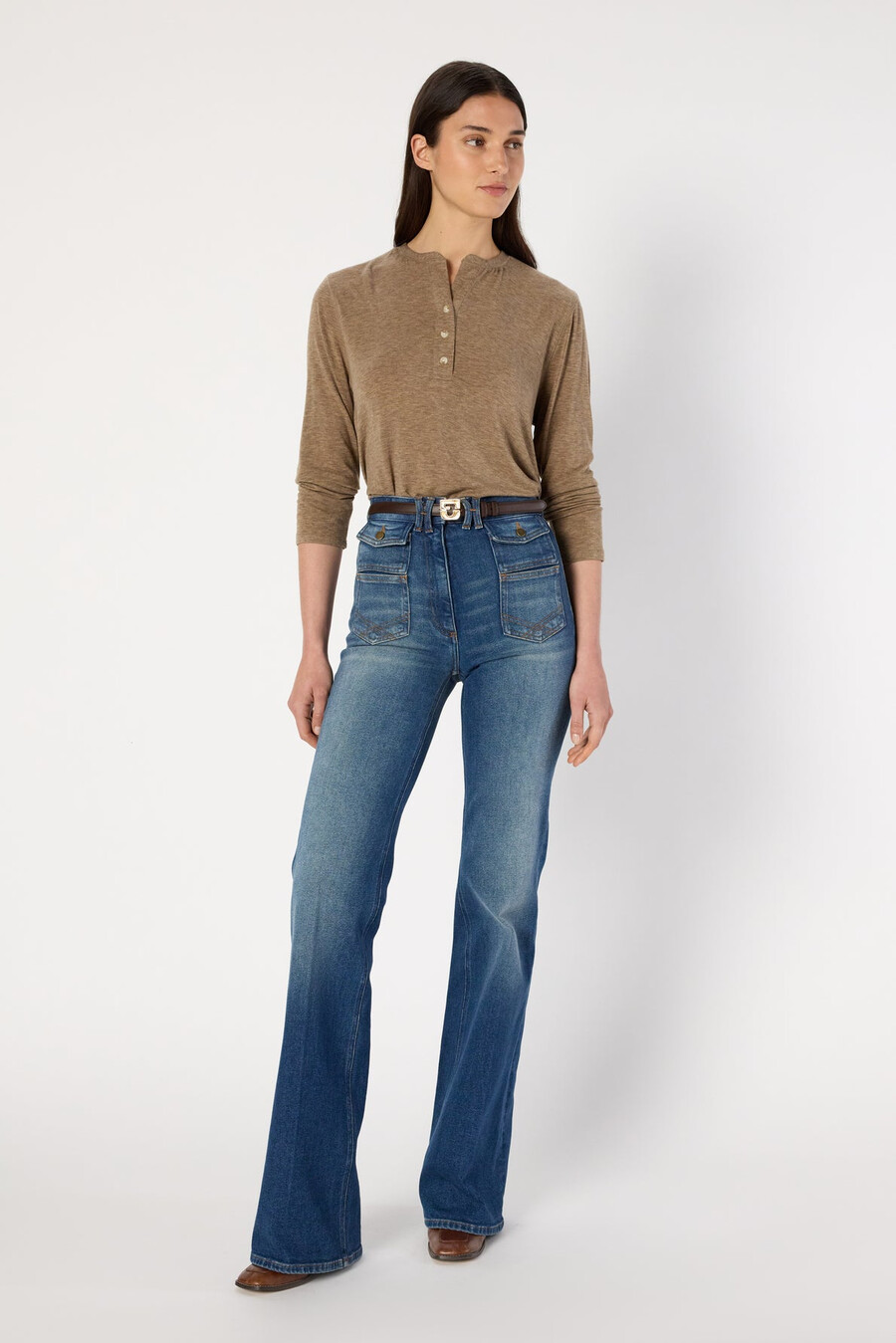 t-shirt slub con collo tunisino - hugue